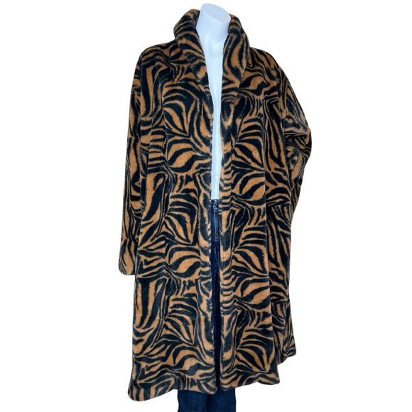 Johnny Was Workshop Faux Fur & Silk Tiger Stripe Long Coat Jacket Wrap XL NWOT - Picture 1 of 13
